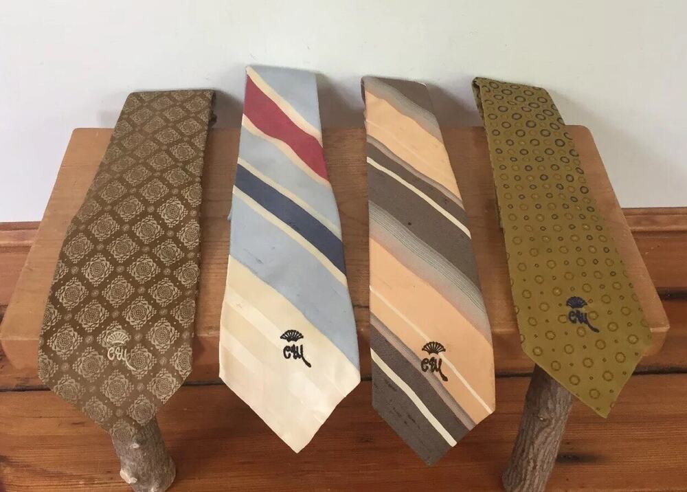 Lot Set of 4 Vintage Countess Mara Silk Stripe Patterned 4" Wide Mens Dress Ties